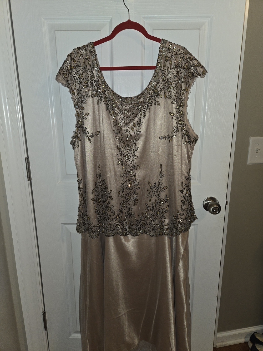 Midnight Velvet Beaded Champagne Maxi Dress